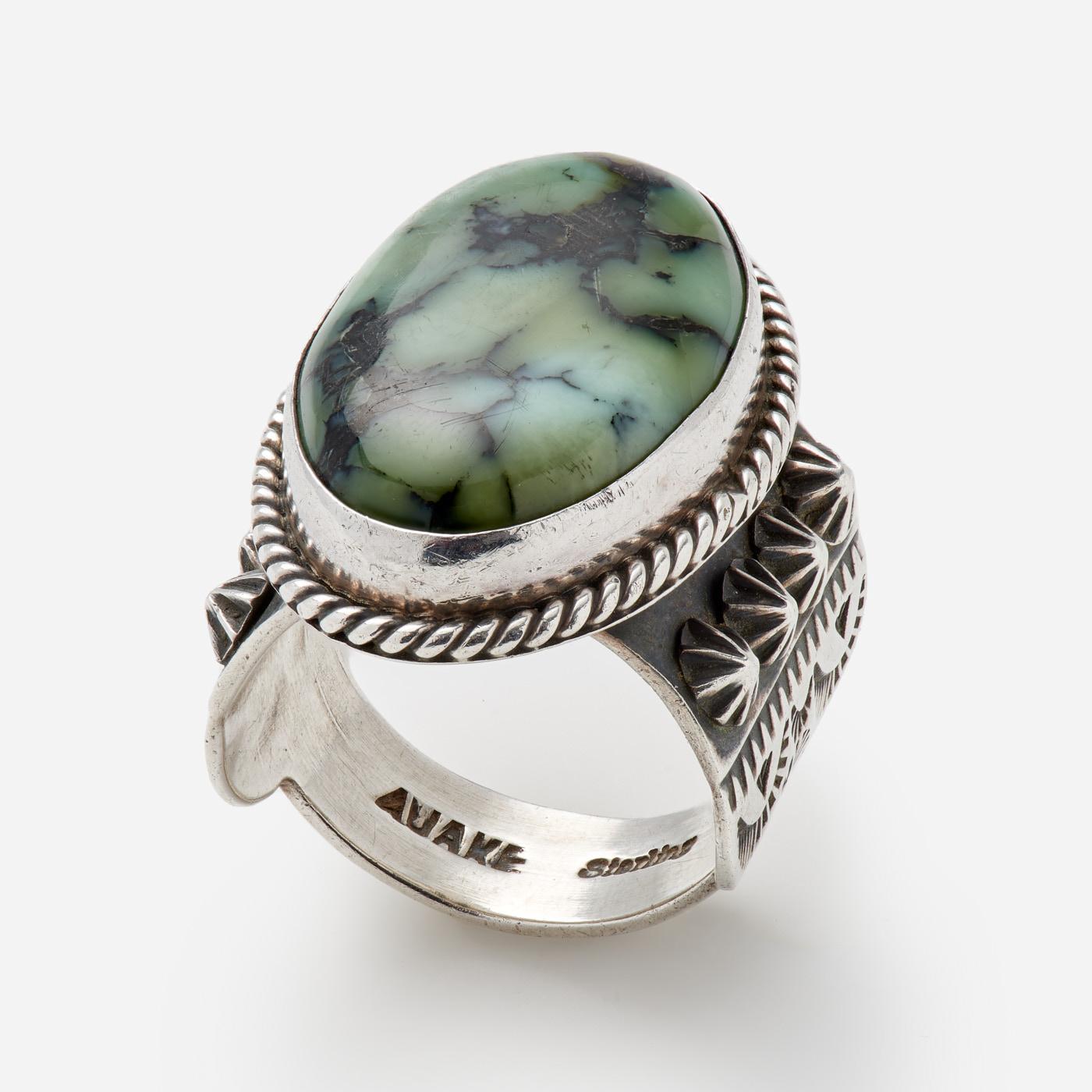 Appraisal: ALBERT JAKE NAVAJO DAMELE TRUQUOISE RING W CERTIFICATE Albert Jake