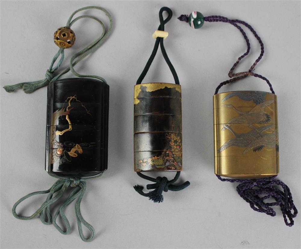 Appraisal: THREE JAPANESE LACQUER INRO the first four case inro with