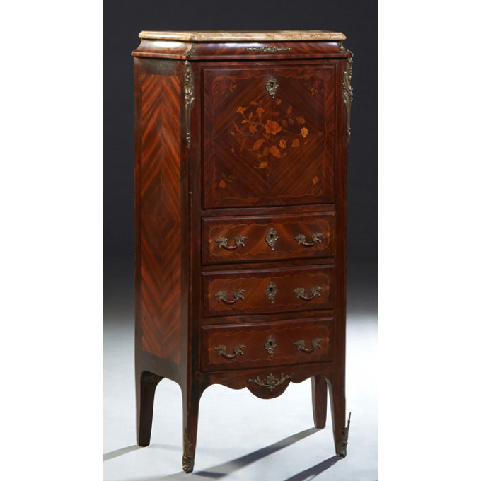 Appraisal: French Louis XV Ormolu Mounted Inlaid Mahogany Bombe Marble Top