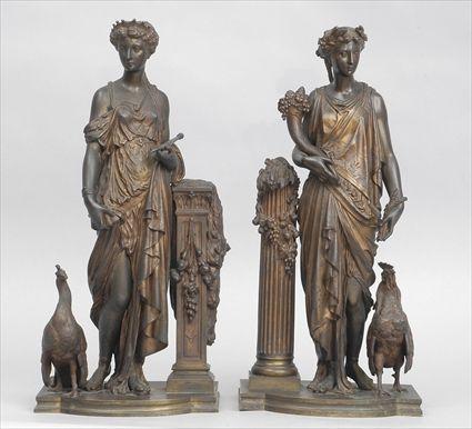 Appraisal: PEIFFER CLASSICAL MAIDENS Two bronze figures with traces of gilding