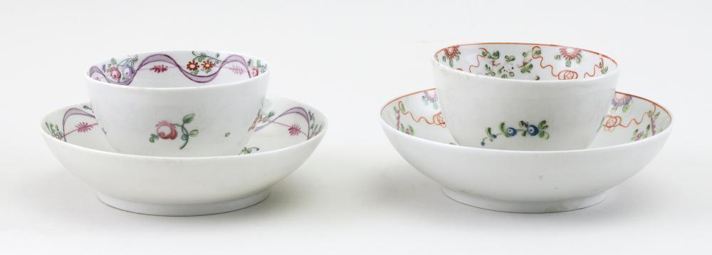 Appraisal: TWO PORCELAIN TEA BOWLS AND SAUCERS ATTRIBUTED TO BRISTOL LATE