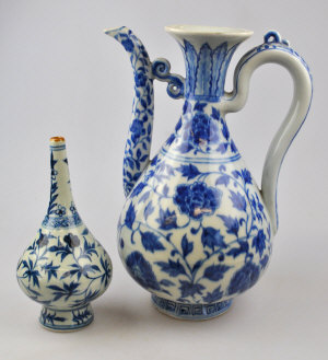 Appraisal: In the th century style blue and white Chinese ewer