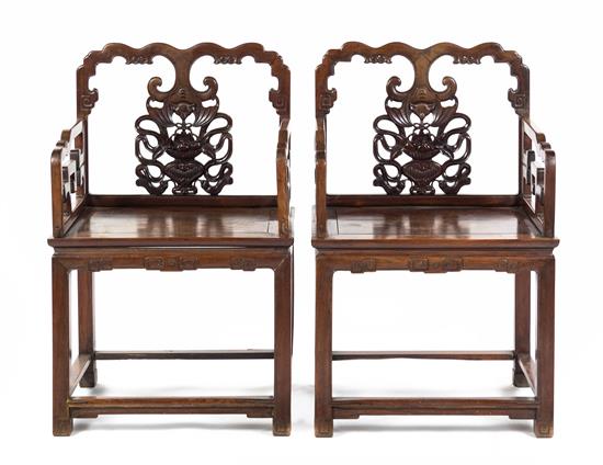 Appraisal: Sale Lot A Pair of Chinese Hardwood Chairs qing dynasty