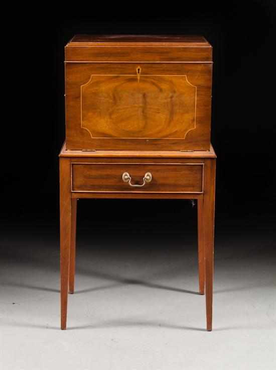 Appraisal: Federal style inlaid mahogany cellarette on stand Henkel-Harris Co Winchester