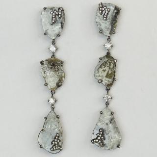 Appraisal: Approx Carat Diamond and Karat White Gold Chandelier Earrings Signed