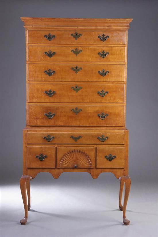 Appraisal: QUEEN ANNE TIGER MAPLE HIGH CHEST th century probably New