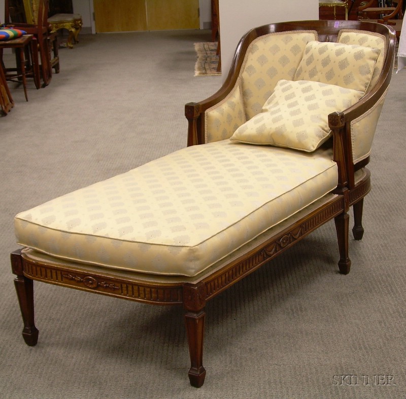 Appraisal: Louis XVI Style Upholstered Carved Mahogany Chaise Longue approx lg