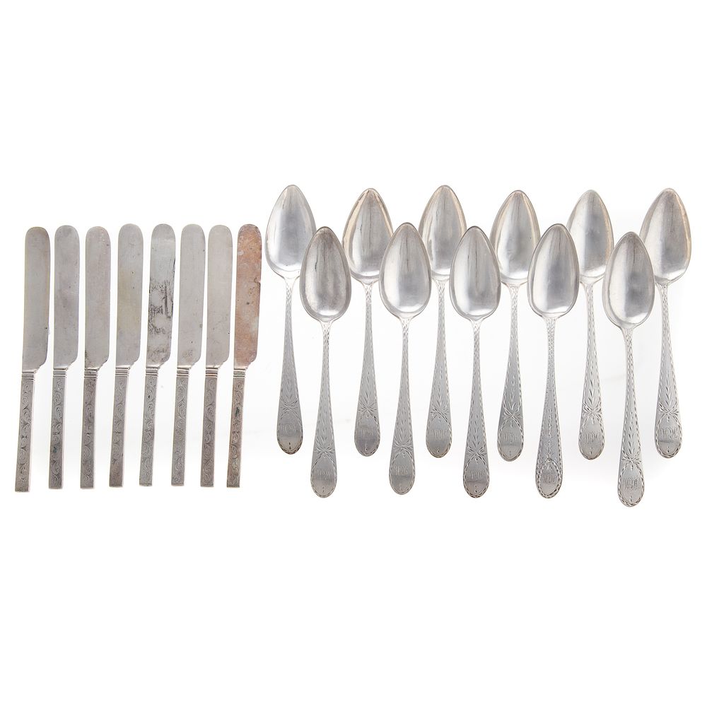 Appraisal: Group of Sterling Knives Coin Silver Spoons Eight sterling flat