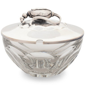 Appraisal: A Georg Jensen Silver Mounted Blossom Pattern Glass Jam Jar