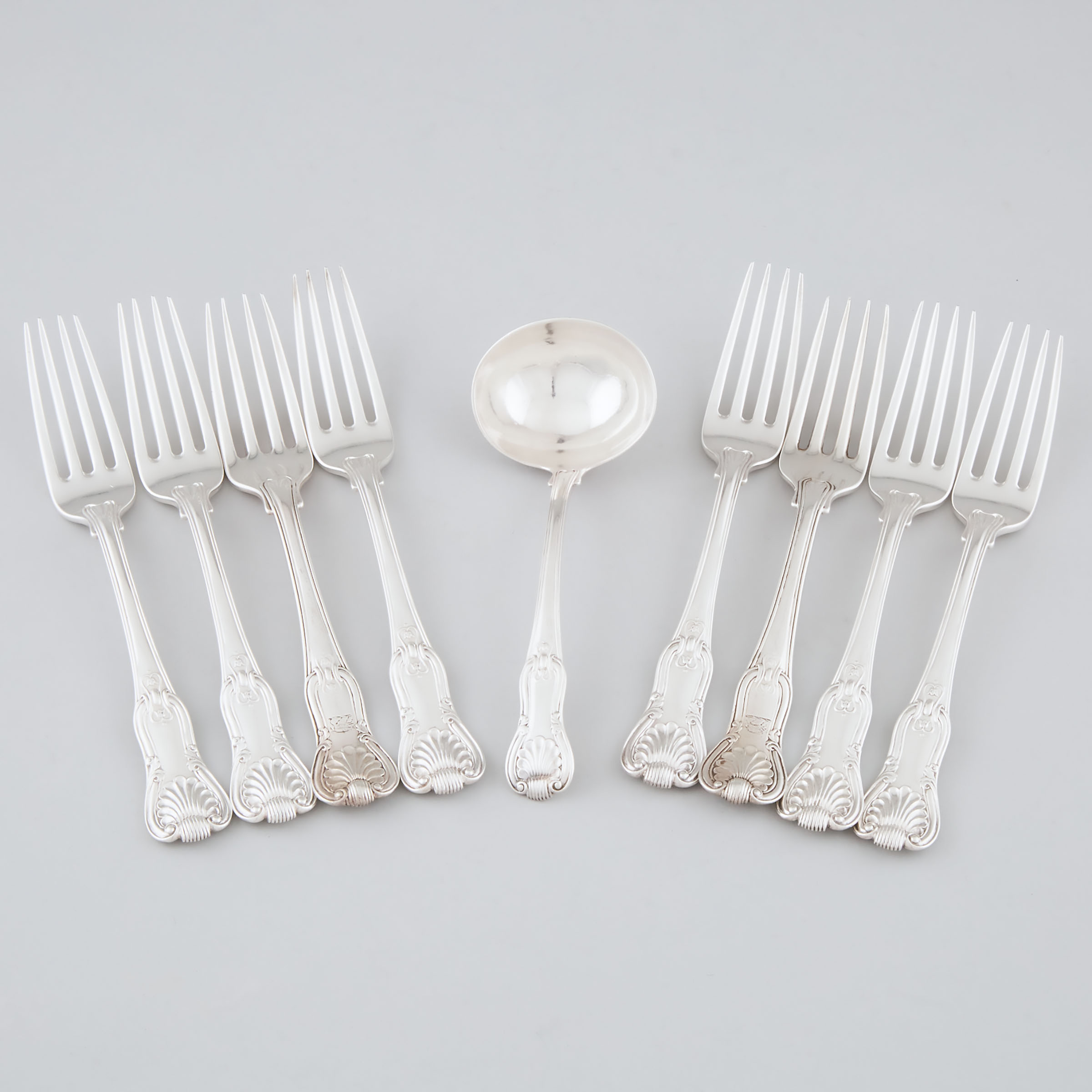 Appraisal: Eight George III Silver Hourglass Pattern Table Forks and a