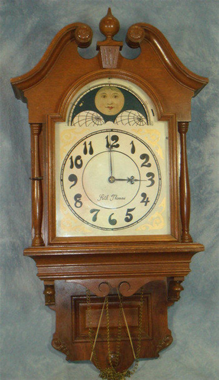 Appraisal: Seth Thomas Lunar oak wall clock double weight driven good