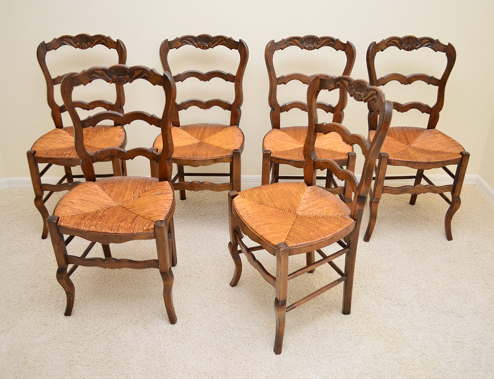 Appraisal: SET OF COUNTRY FRENCH CHAIRS Shaped and carved splats rush