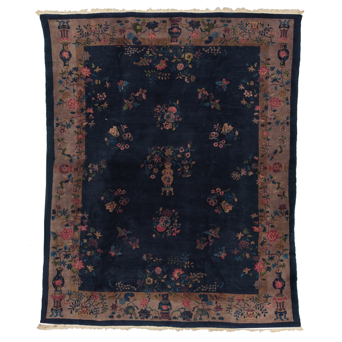 Appraisal: Art Deco Chinese rug c flowers on a blue field