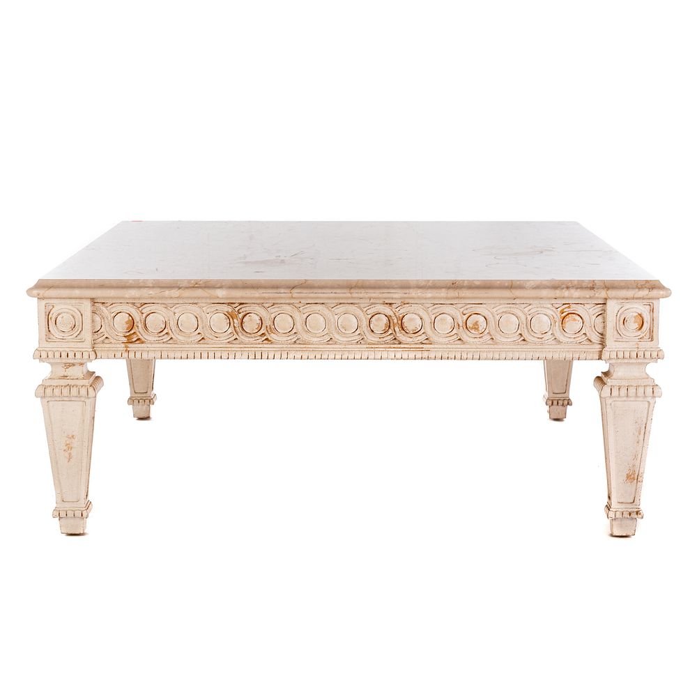 Appraisal: Louis XVI Style Square Marble Top Coffee Table Painted wood