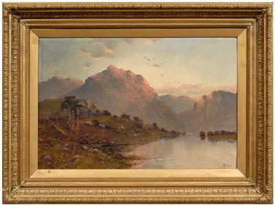 Appraisal: John Henry Boel painting Highland lake with cottages conjoined J