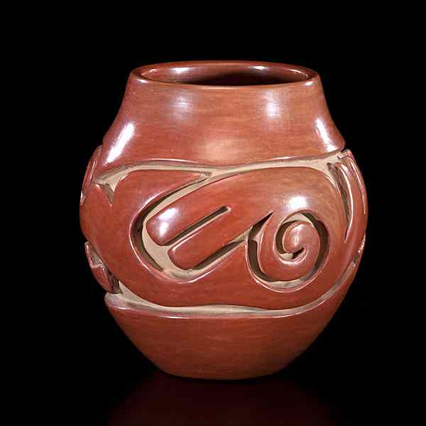 Appraisal: Teresita Naranjo Santa Clara Carved Redware Jar deeply carved with