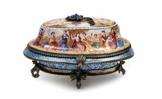 Appraisal: A Continental Enameled Box of oval form the lid with