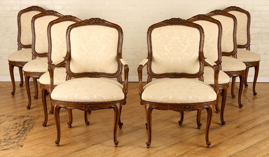 Appraisal: SET LOUIS XV STYLE DINING CHAIRS WALNUT FRAMES A set