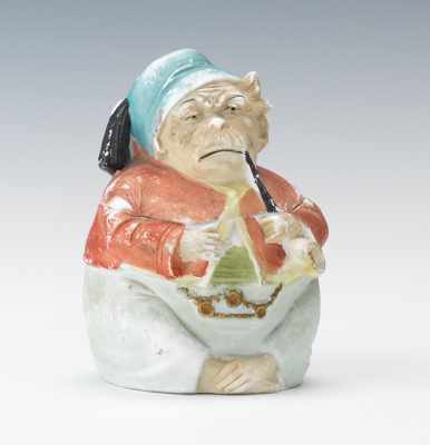 Appraisal: A Bisque Figural Smoking Monkey Humidor Bisque porcelain figural tobacco