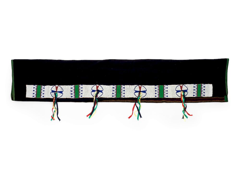 Appraisal: Sioux Beaded Hide Blanket Strip on Wool Blanket overall size