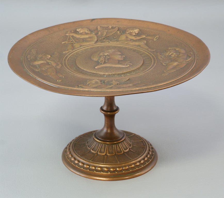 Appraisal: Continental Bronze Compote with musical angels surrounding a classic portrait