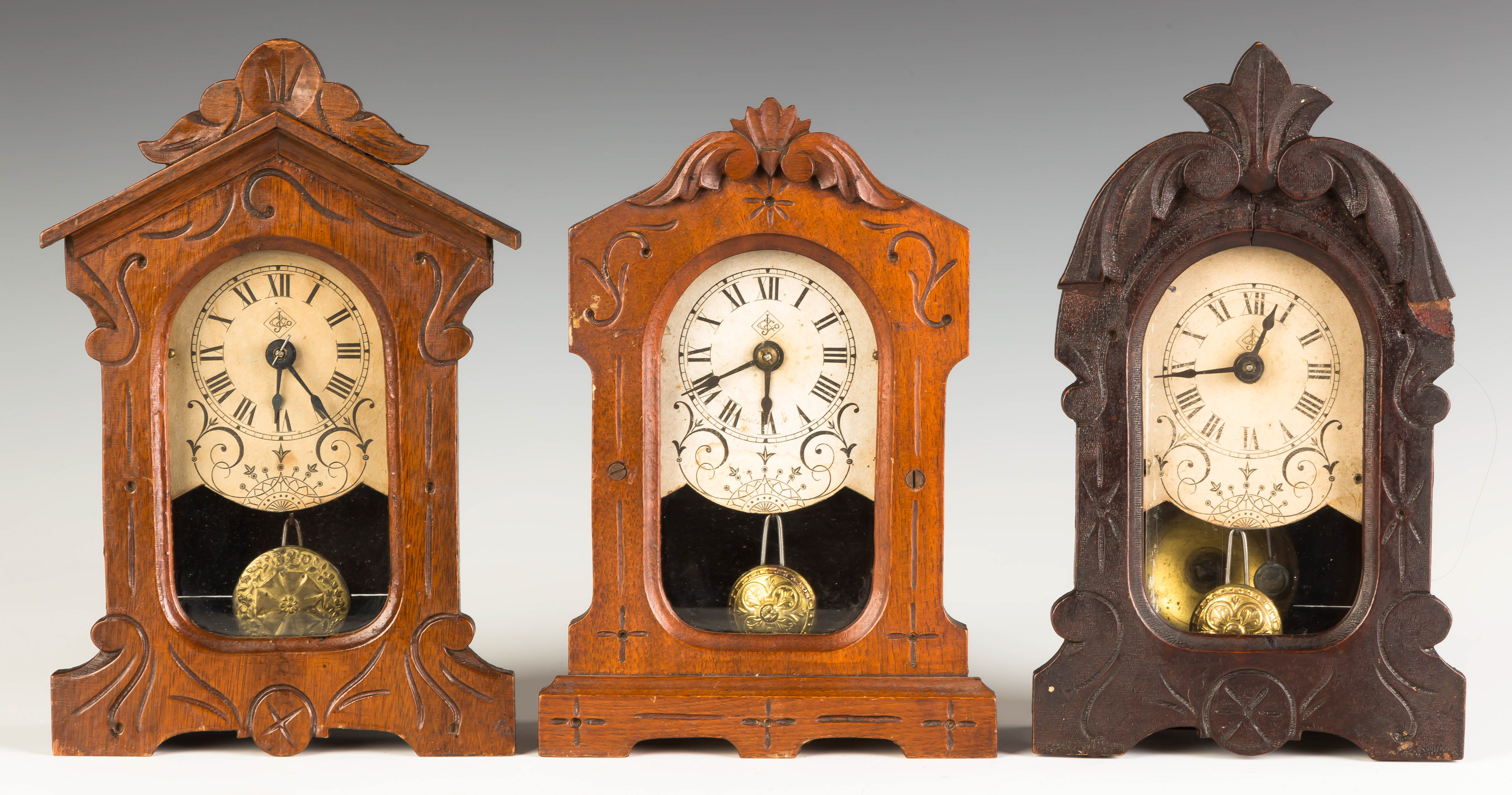 Appraisal: Three Jerome Co Cottage Clocks Walnut cases