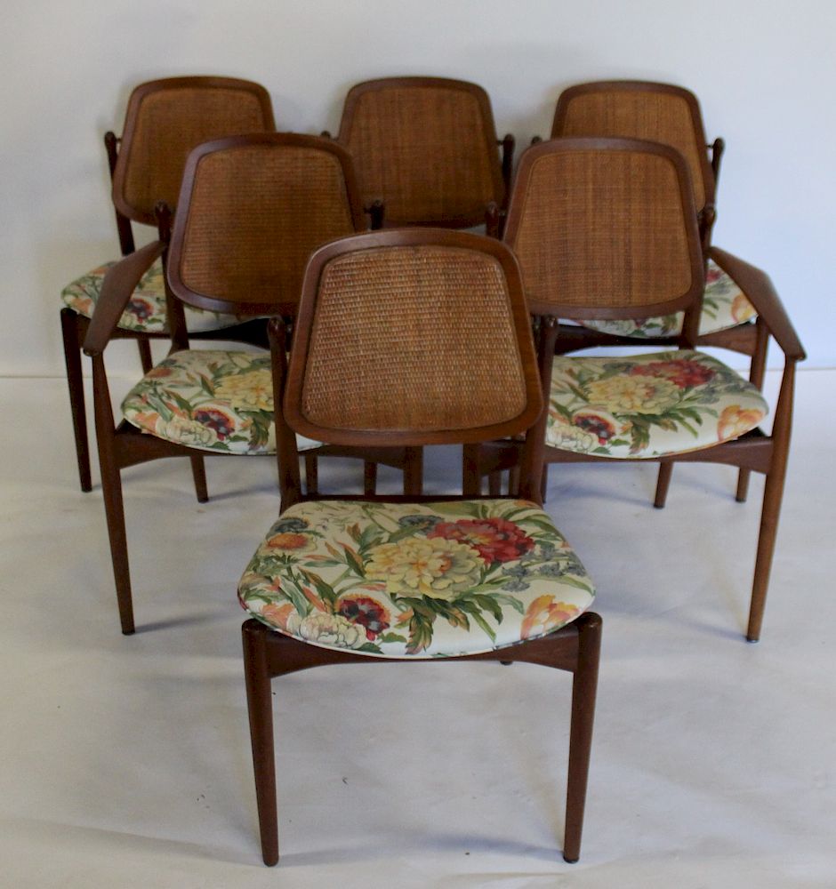 Appraisal: MIDCENTURY Set of Cane Back Teak Chairs Great lines back