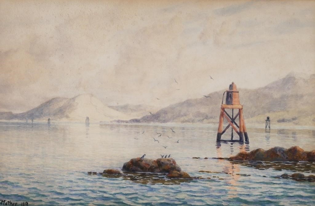 Appraisal: Watercolor painting by John Mather Australian - showing a rocky