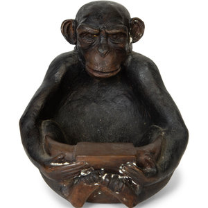 Appraisal: A Patinated Bronze Monkey Figural Offering Bowl th th Century