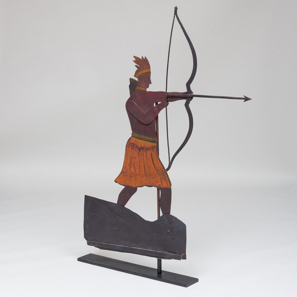 Appraisal: American Sheet Metal and Cast Iron Native American Weathervane Raised