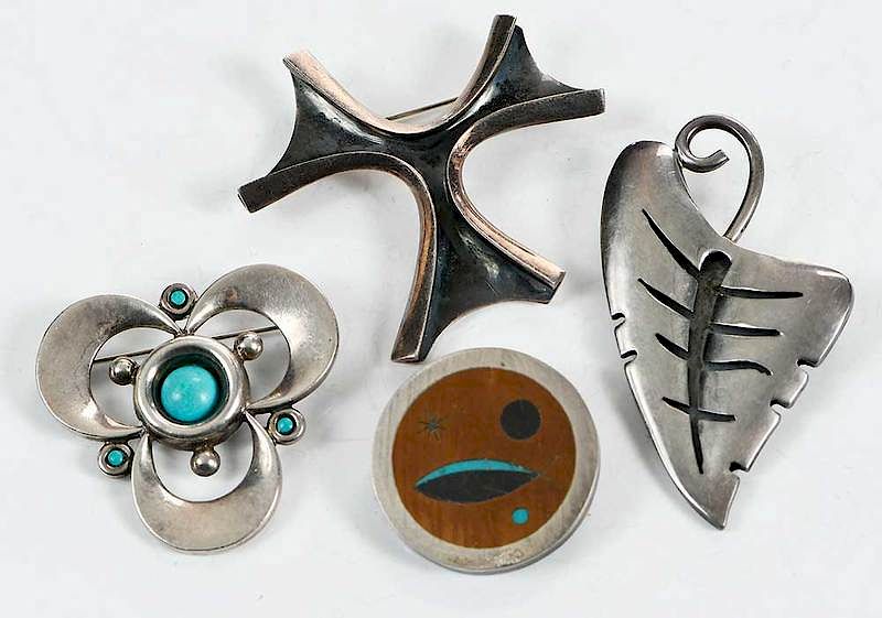 Appraisal: Four Sterling Brooches one with turquoise aggregate cabochons one with