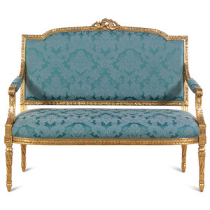 Appraisal: A Louis XVI Style Giltwood Settee th Century Height x