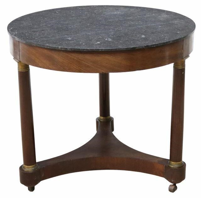 Appraisal: French Empire style marble-top mahogany pedestal table mid th c