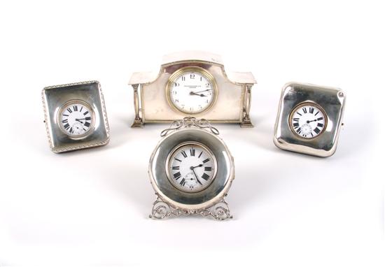 Appraisal: A Collection of Three English Sterling Silver Clocks Height of