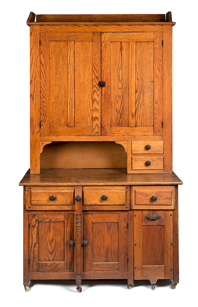 Appraisal: Antique Oak Fifth Leg Dry sink Bakers Cupboard Excellent condition