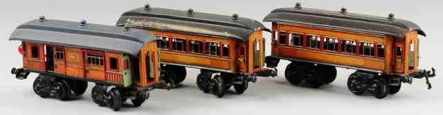 Appraisal: SET OF THREE BING 'O' GAUGE TRAIN CARS All done