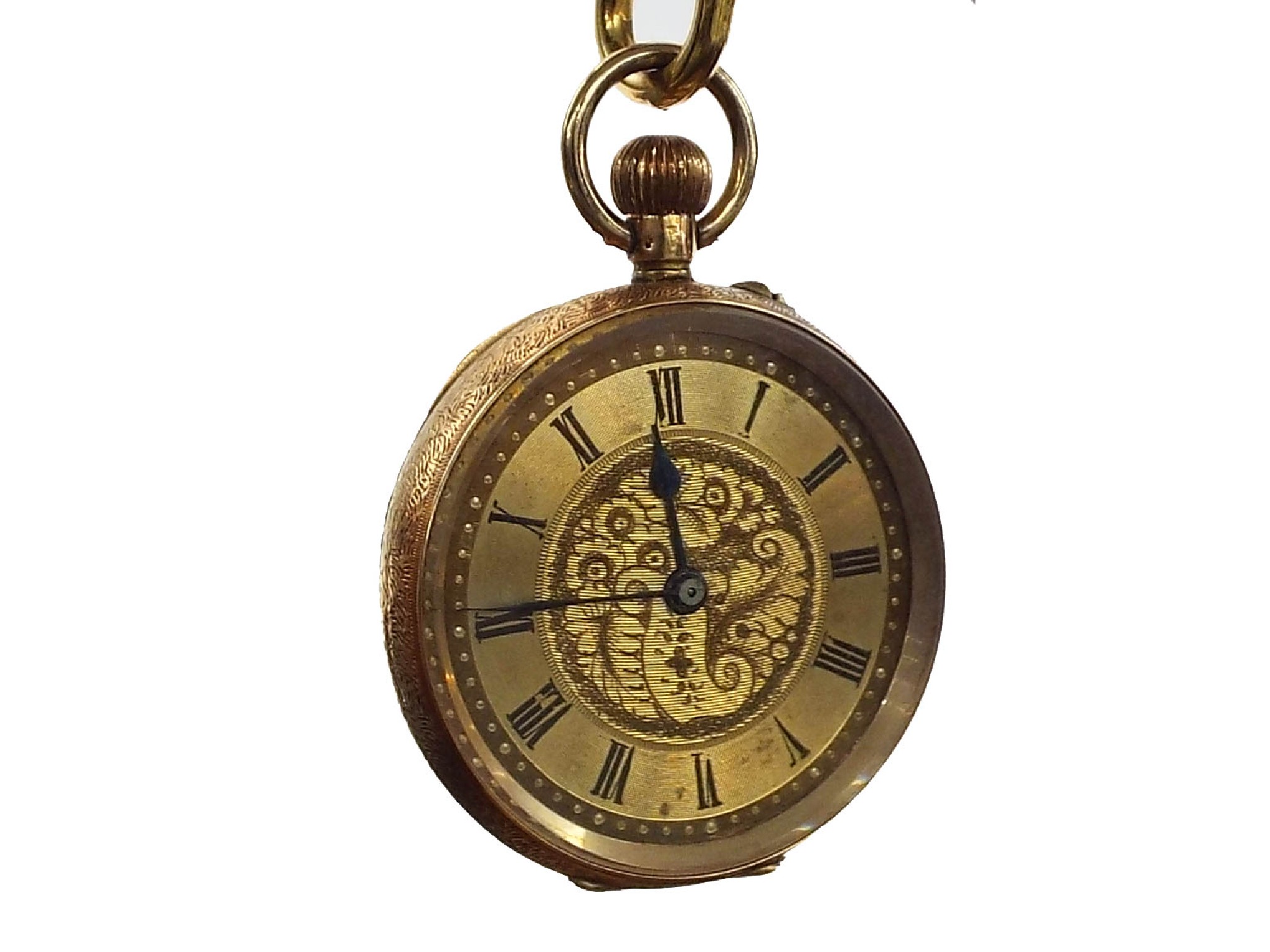 Appraisal: k cylinder engraved pocket watch with gilt dial and Roman