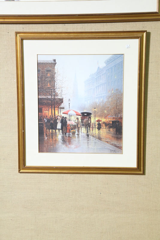 Appraisal: LIMITED EDITION PRINT BY G HARVEY City scene with horse