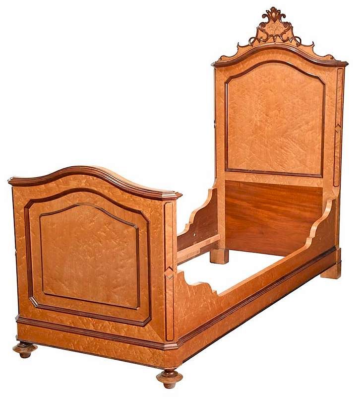 Appraisal: Neoclassical Style Maple and Mahogany Twin Bed probably French late