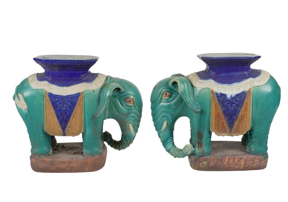 Appraisal: PAIR OF GLAZED CERAMIC GARDEN SEATSmodeled as elephants Provenance The