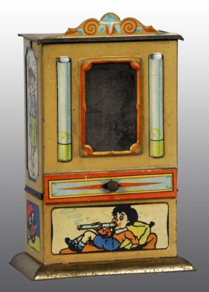 Appraisal: Tin Vending Mechanical Bank Description Nice graphics on all four