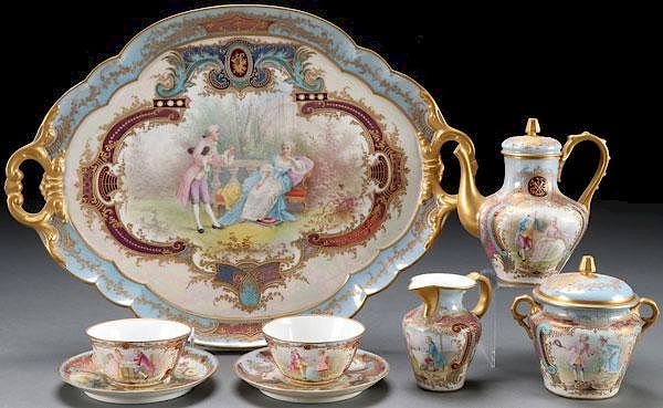 Appraisal: SEVRES STYLE PORCELAIN TEA SERVICE A FRENCH SEVRES STYLE HAND