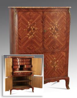 Appraisal: Louis XVI style marquetry secretaire h Louis XVI style parcel