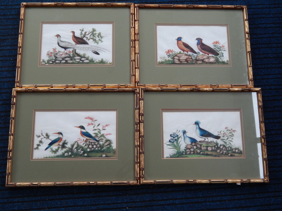 Appraisal: thC Chinese School Four studies of birds watercolours cm x