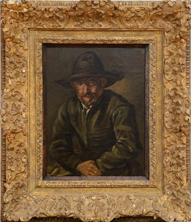 Appraisal: EUROPEAN SCHOOL PORTRAIT OF A MAN IN A HAT Oil