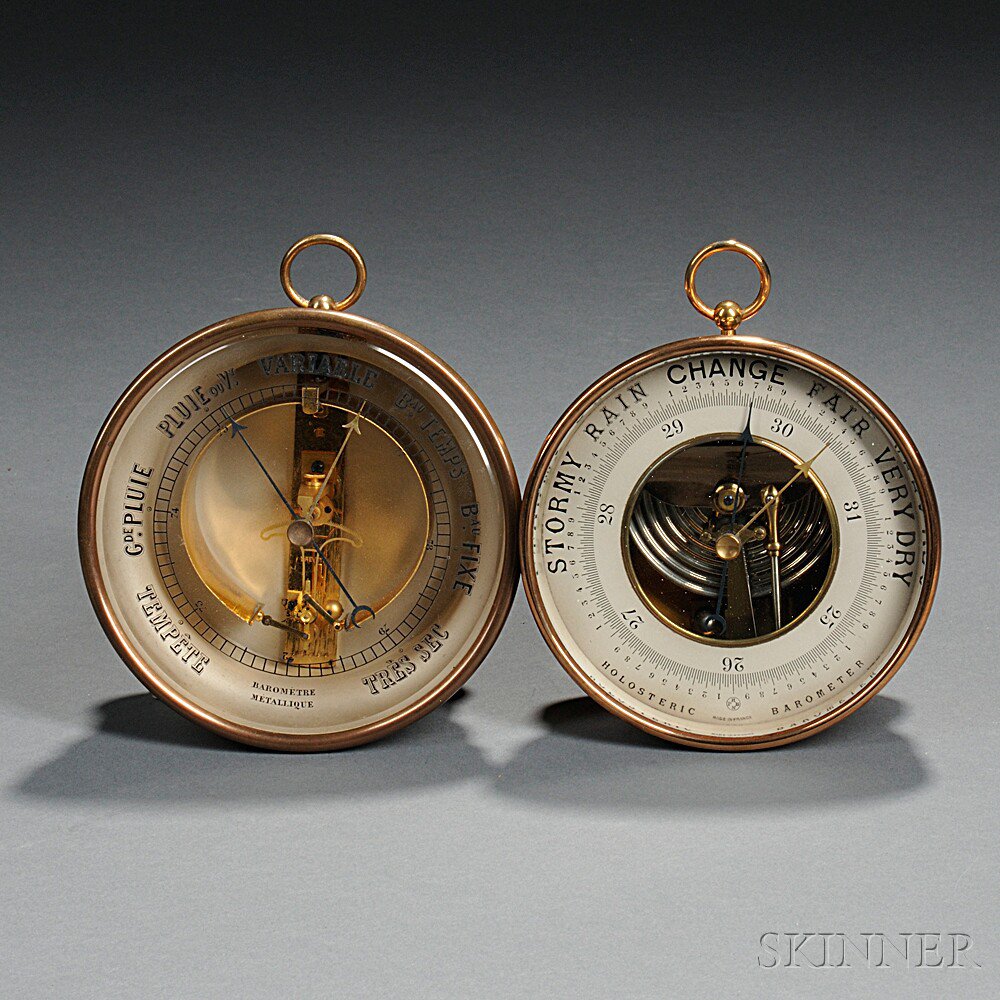 Appraisal: Two French Brass Aneroid Barometers early th century one with