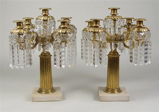 Appraisal: Pair of Victorian Lustre Candlesticks Circa Brass arms and fluted