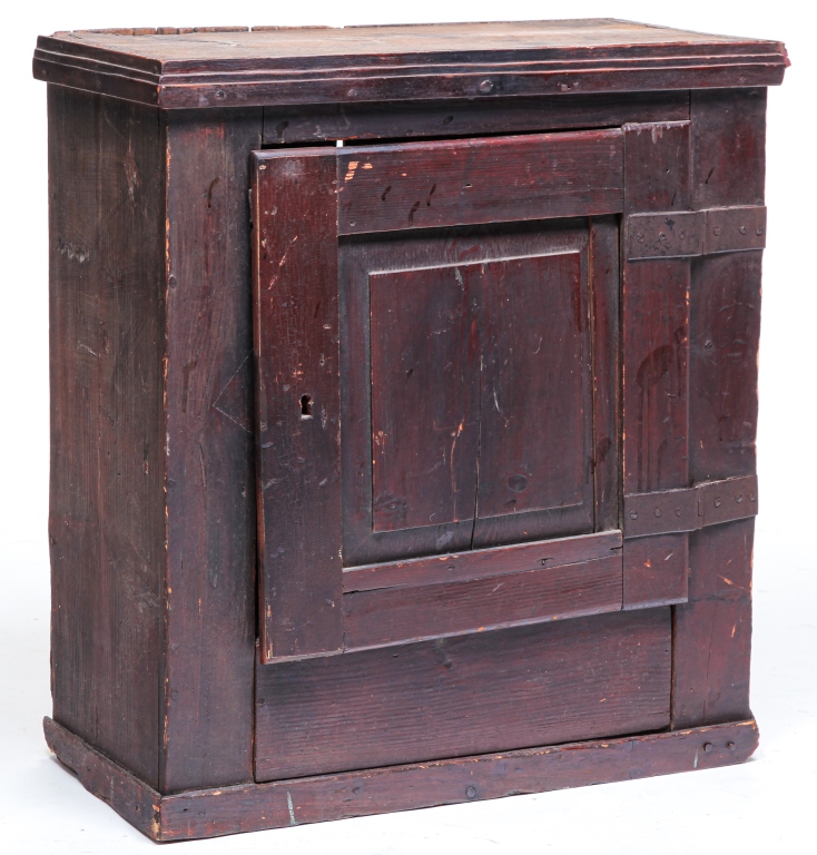 Appraisal: EUROPEAN HANGING CABINET Early th century pine Dovetailed case and