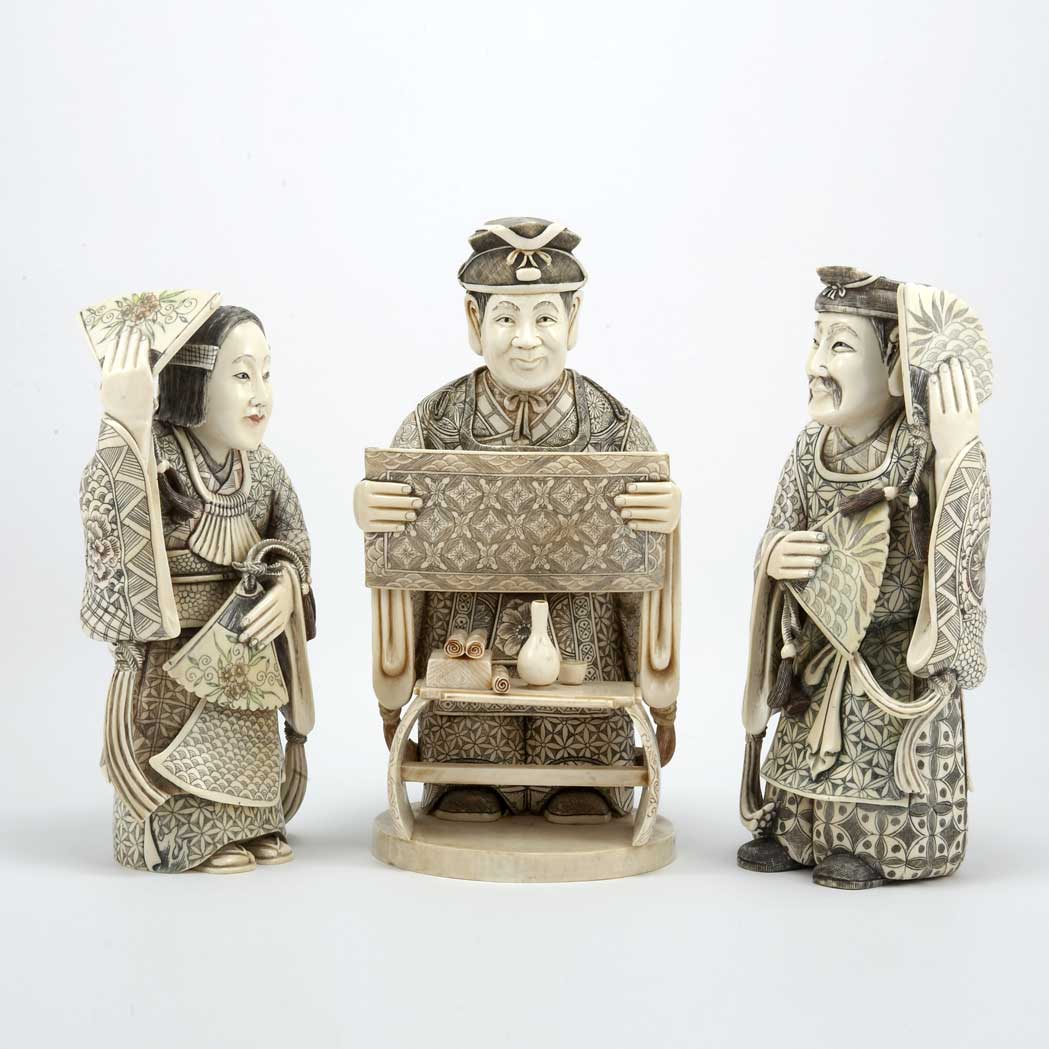 Appraisal: Group of Three Japanese Ivory Figures Height of tallest inches