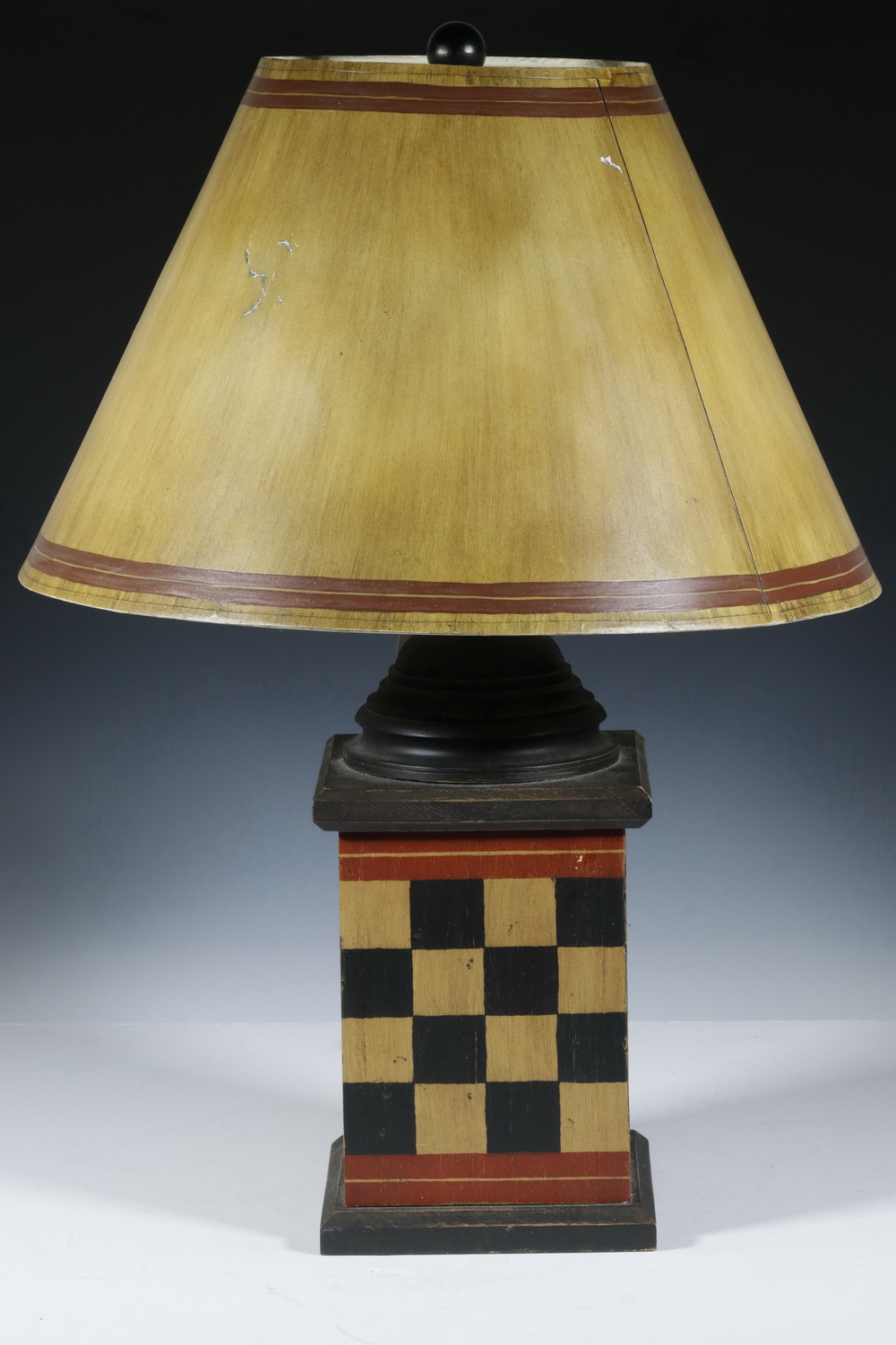 Appraisal: CUSTOM TABLE LAMP Custom painted square base wood table lamp